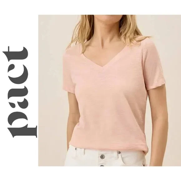 Pact Women's 100% Cotton Short Sleeve Tee, Light Pink, Size M - Picture 1 of 4